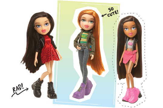 Three Bratz dolls posing. 